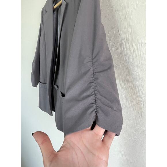FRENCHI gray scrunch sleeve classic 1 button career office blazer jacket - Picture 3 of 6